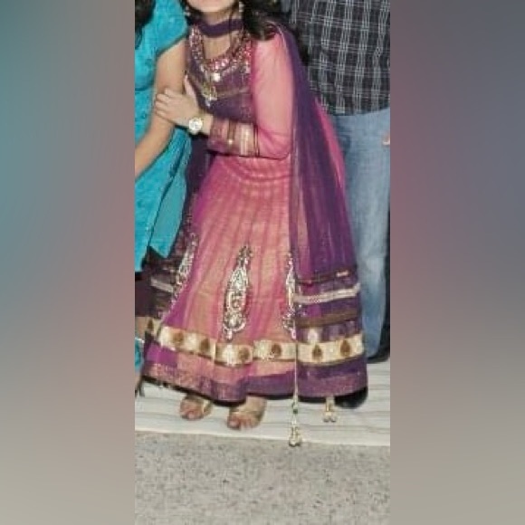 Pink purple Indian Anarkali 3 piece suit - Picture 3 of 3